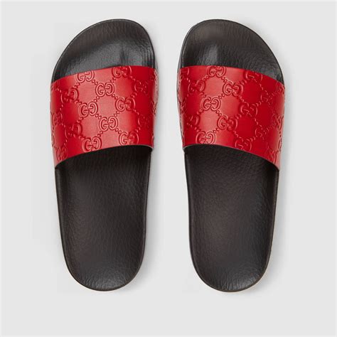 gucci red signature slides|Gucci slides web.